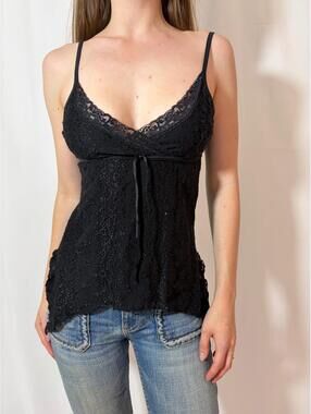 Black Lacy Y2K Dainty Coquette Cami Tank Top